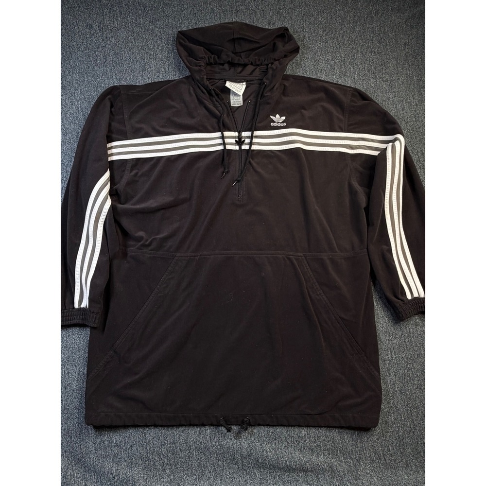 Vintage Adidas Originals Quarter Zip‎ Hoodie Blk Velour Trefoil Mens XL Pullover